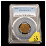 1927 Lincoln cent, PCGS slab certified Ms-65 RD