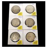 6- Morgan dollars: 1890-O, 1898, 1898-O, 1900,