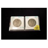 2- Walking Liberty half dollars: 1928-S, 1929-S