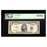 $5 silver certificate series 1953A, P.C.G.S. slab