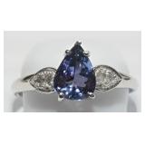 14K White gold 1.50 ct. pear shaped tanzanite ring