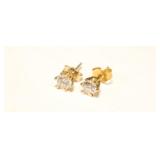 14K Yellow gold round brilliant cut diamond stud