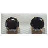 14K Yellow gold round cut black diamond stud