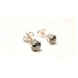 10K White gold round cut black diamond stud