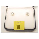 14K Yellow gold round brilliant cut diamond stud