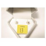 14K Yellow gold round brilliant cut diamond stud