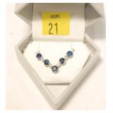 10K White gold bezel set blue sapphire and diamond