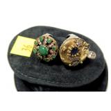 Set of two sterling silver emerald and sapphire