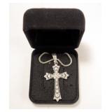 Sterling silver and diamond cross pendant with 17"