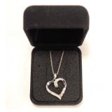 Sterling silver and diamond heart pendant with 18"