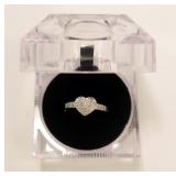 Sterling silver and diamond heart shaped ring