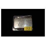 1-ounce .999 Fine silver bar, "Philadelphia