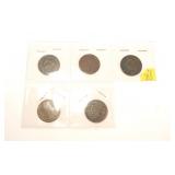 5- U.S. large cents: 1826, 1835, 1842, 1847, 1849