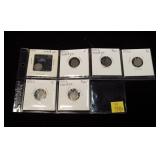 6- Silver 3-cent pieces: 1851, 1852, 4- 1853