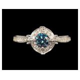 14K White gold round brilliant cut blue diamond