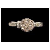 14K White gold four-diamond cluster solitaire with