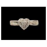 14K White gold heart shaped cluster diamond ring