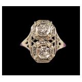 14K White gold Edwardian filigree euro cut diamond