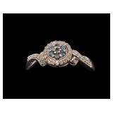 10K White gold blue diamond cluster ring with