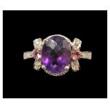 14K White gold cut cabochon amethyst ring with