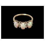 14K Yellow gold triple oval opal ring with diamond