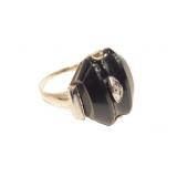 10K Yellow gold Art Deco black onyx and diamond