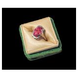 10K White gold Edwardian filigree fancy cut pink