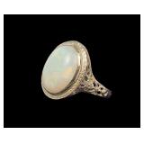 14K White gold filigree opal ring,