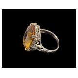 14K White gold filigree lovebird ring with