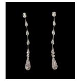 14K White gold pave diamond dangle post earrings,