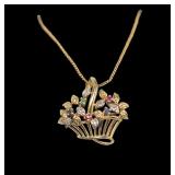 14K Yellow and white gold flower basket