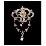 14K Yellow gold rose cut diamond and ruby
