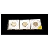 3- Washington silver quarters: 1937, 1939-S, 1939