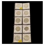 10- Franklin half dollars: 1949, 1950, 1952-D,