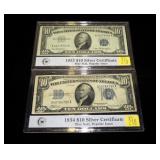 2- $10 Silver certificates, series of 1934, 1953