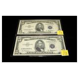 2- $5 Silver certificates, series of 1953A,