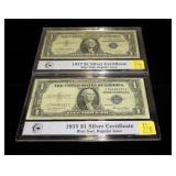 2- $1 Silver certificates, series of 1935, 1957