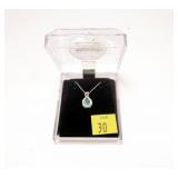 10K White gold blue diamond cluster pendant with