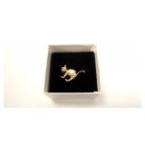 14K Gold cat pin with mother of pearl body and