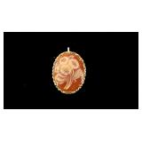 14K Yellow gold floral cameo brooch