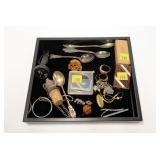 Miscellaneous jewelry pins, sterling pocket knife
