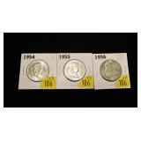 3- BU Franklin half dollars: 1954, 1955, 1956