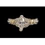 Platinum and 18K gold marquise cut diamond ring,