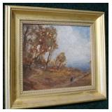10" x 20" untitled edge of water tree scene signed