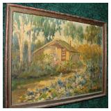 10" x 14" oil on board, cottage scene, signed Gail