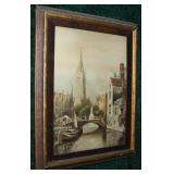 11.5" x 9.5" watercolor, "Bruges" signed H.