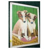 10" x 8" oil on board, primitive style 2 dogs in