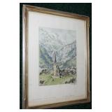 8" x 6" hand colored etching "Heifigenblut Valley