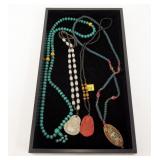 Lot, 4 necklaces, 3 with pendants
