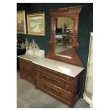 Walnut Victorian Eastlake 3-drawer marble topped